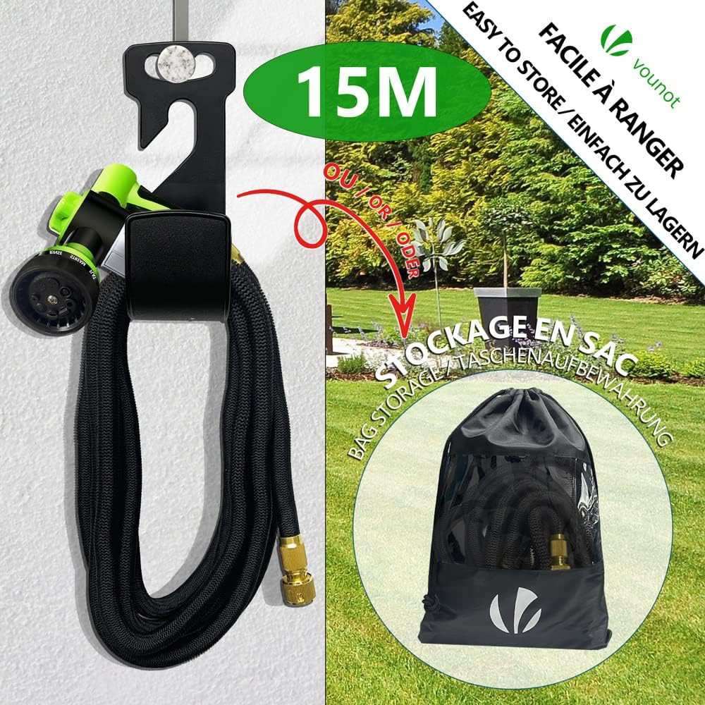 VOUNOT Flexibler Gartenschlauch 15 m, Flexibel Wasserschlauch Dehnbarer mit 8 Sprühfunktionen, Spülm