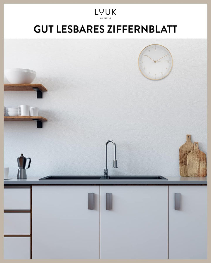 LUUK LIFESTYLE Minimalistische Quarz Wanduhr ohne Ticken, skandinavisches Design, Geschenk zum Einzu