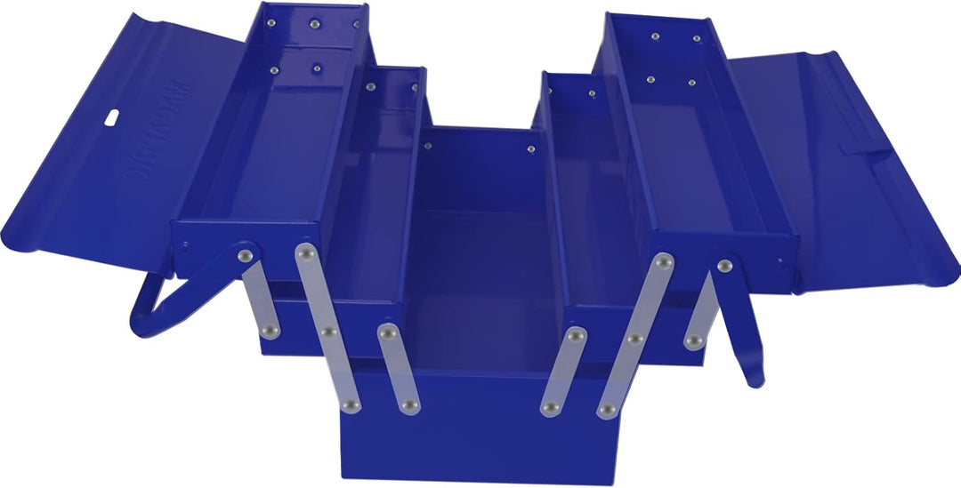 MANUFORE Werkzeugkoffer Leer aus Metall 42x 20 x21cm, 3-Etagen Metall-Werkzeugkasten mit 5 Fächern，B