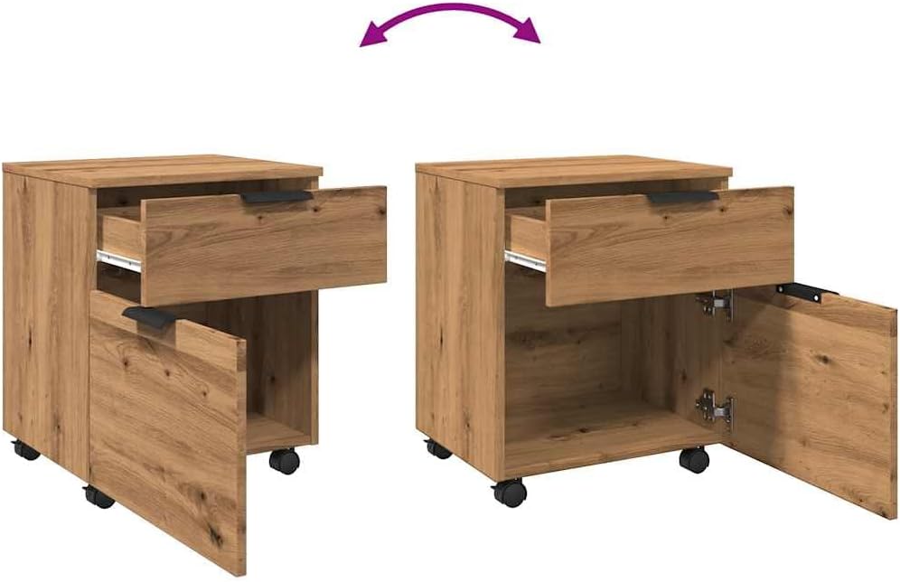 Rollcontainer MOSAB rollbar Artisan Eichen-Optik 45x38x54cm | Nachttisch mit Rollen Aktenschrank rol