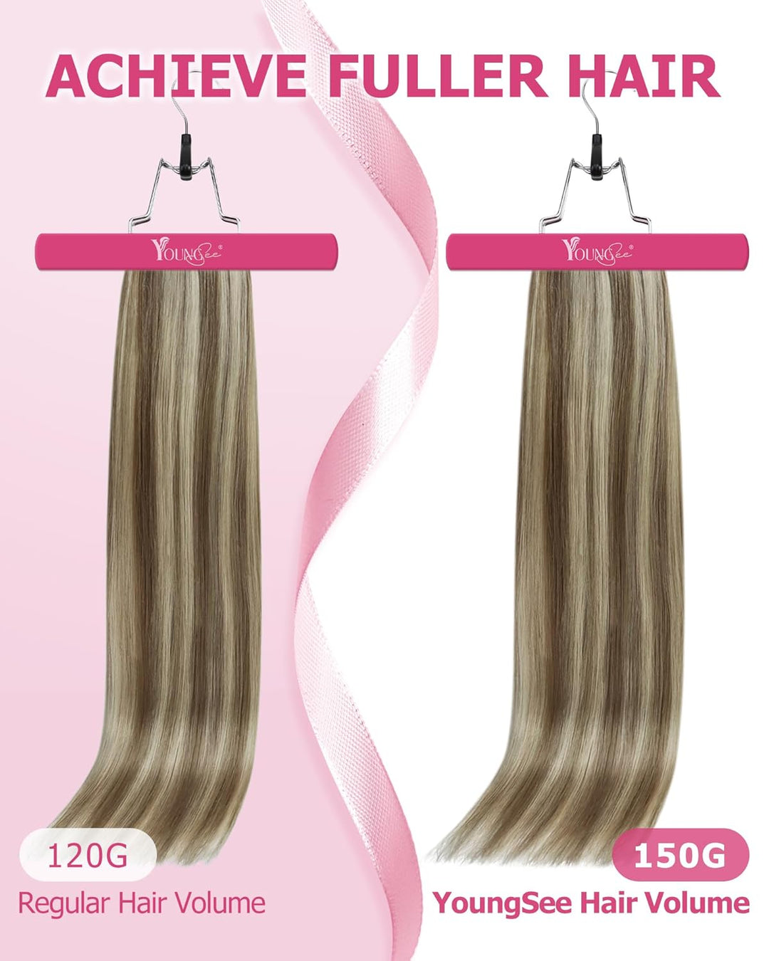YoungSee Clip in Extensions Echthaar Hellbraun Clip in Extensions Braun Blond Echthaar Extensions Cl