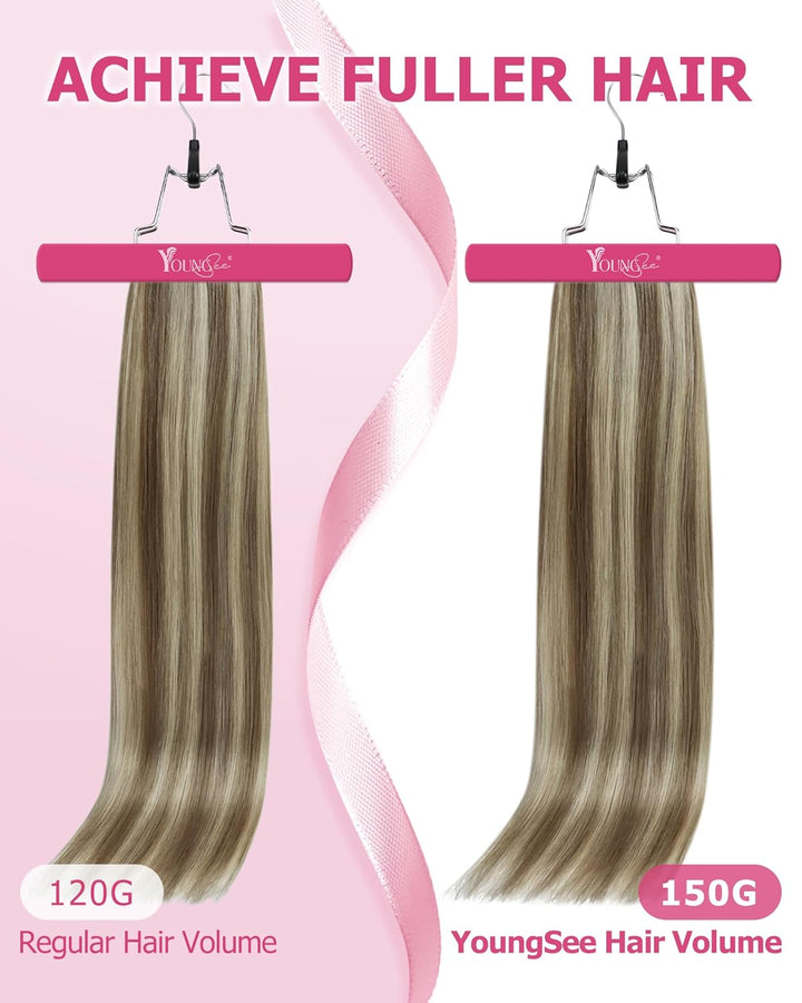YoungSee Clip in Extensions Echthaar Hellbraun Clip in Extensions Braun Blond Echthaar Extensions Cl