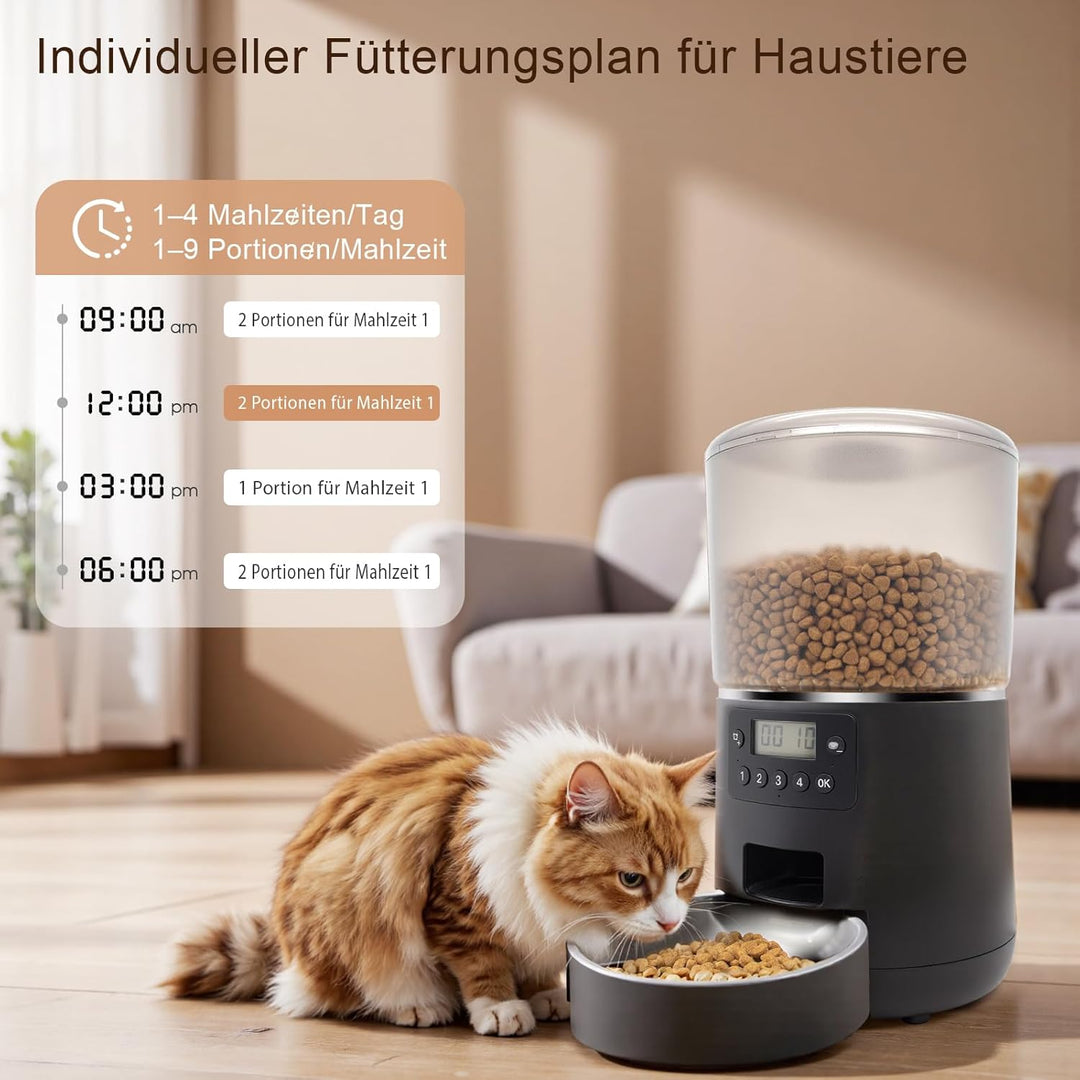 Futterautomat Katze, Automatischer Futterspender mit Timer – 4L grosses Fassungsvermögen, Programmie