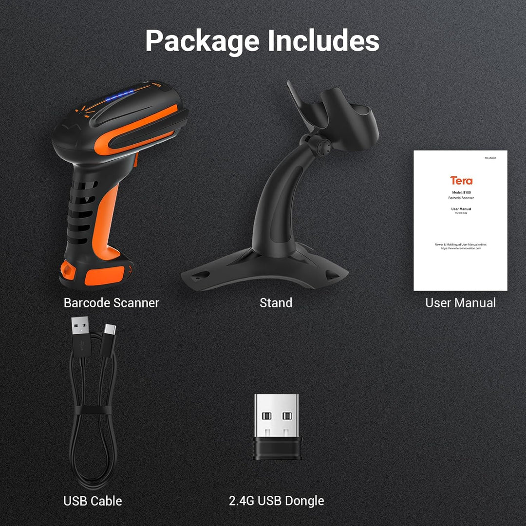 Tera Pro 3 in 1 Barcodescanner Kabellos QR 2D 1D Bluetooth Wireless 2,4G & Kabelgebunden USB-C Indus