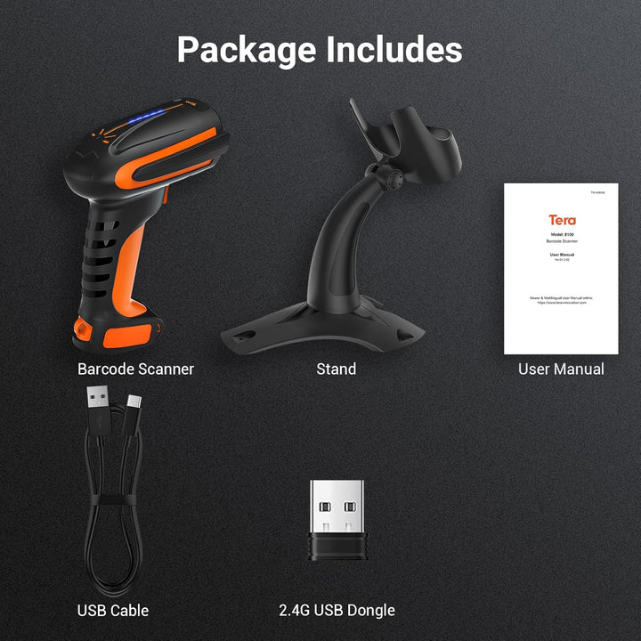 Tera Pro 3 in 1 Barcodescanner Kabellos QR 2D 1D Bluetooth Wireless 2,4G & Kabelgebunden USB-C Indus
