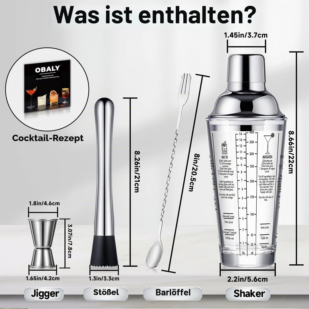 Glas Cocktail Shaker Edelstahl auslaufsicherer Deckel Boston Shaker Martini Shaker Anfänger Barkeepe