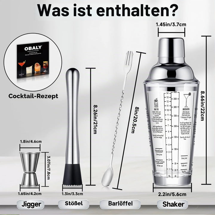 Glas Cocktail Shaker Edelstahl auslaufsicherer Deckel Boston Shaker Martini Shaker Anfänger Barkeepe