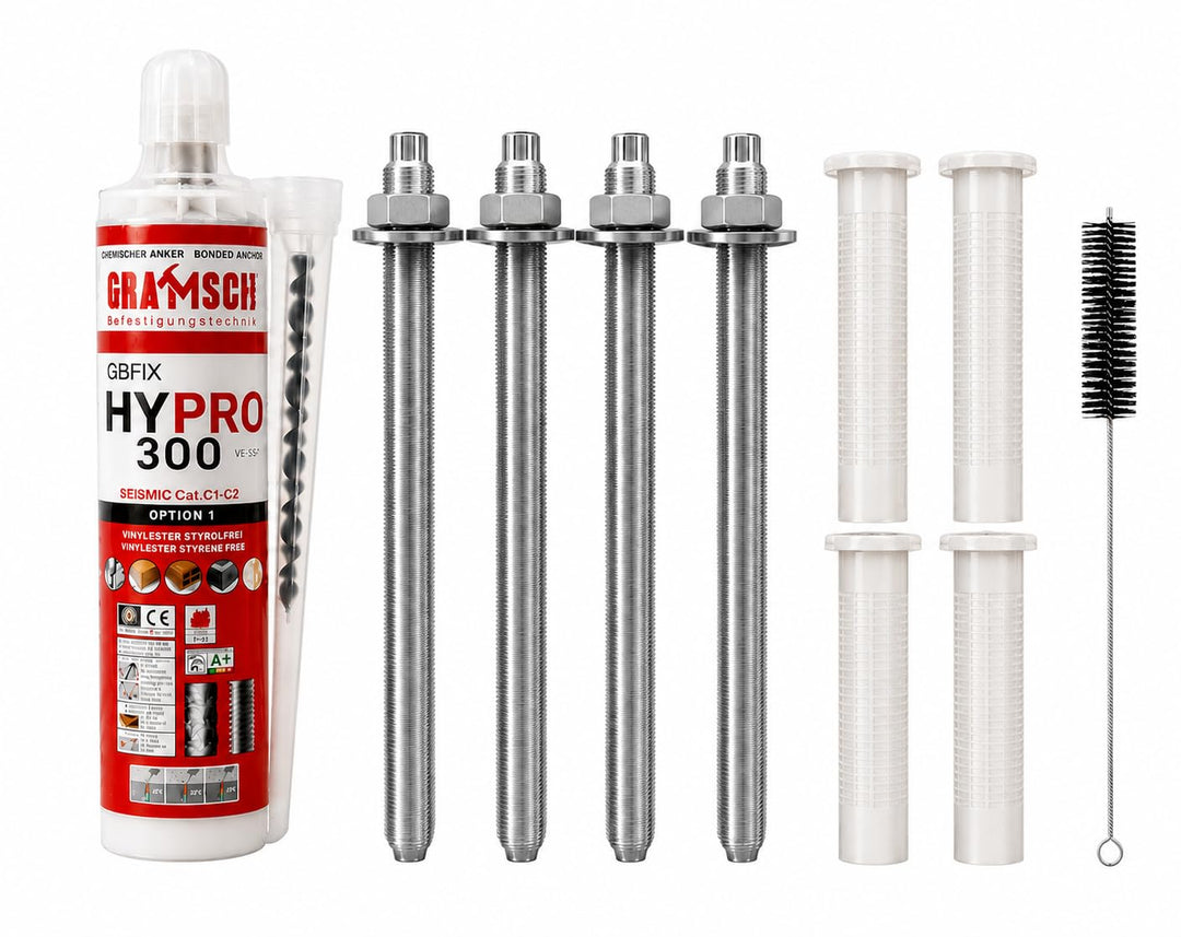 Schwerlastbefestigung SET M12x180mm EDELSTAHL A4 - TOX Verbundmörtel Liquix Pro 1 + 4 Gewindestangen