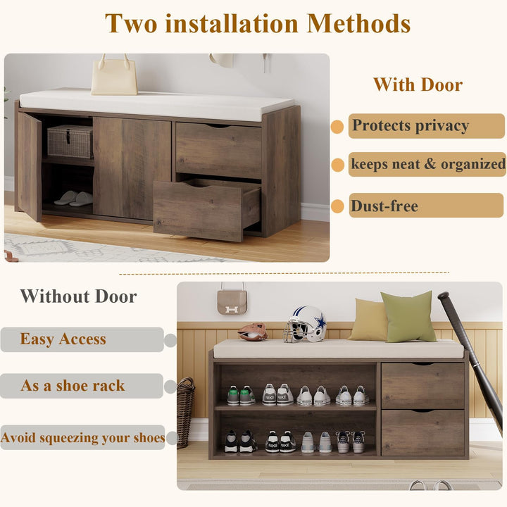 LVB Schuhbank mit 2 Schubladen Schrank Regal, Industrieholz Schuhablage Bank für Wohn-Schlafzimmer,
