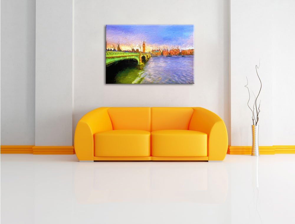 Pixxprint Big Ben mit Brücke in London Bunstift Effekt, Format: 100x70 auf Leinwand, XXL riesige Bil