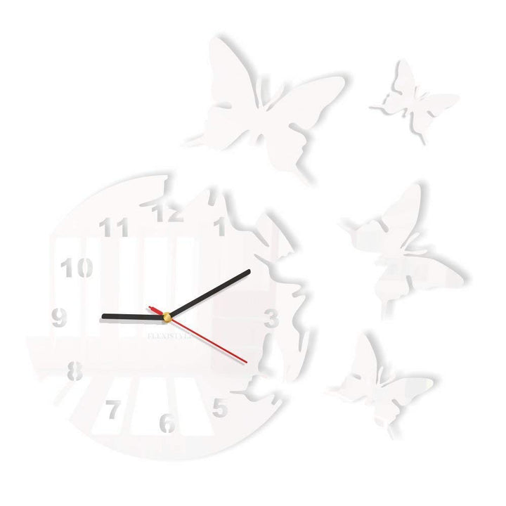 Grosse moderne Wanduhr Schmetterling Weiss rund 30cm, 3d DIY, Wohnzimmer, Schlafzimmer, Kinderzimmer