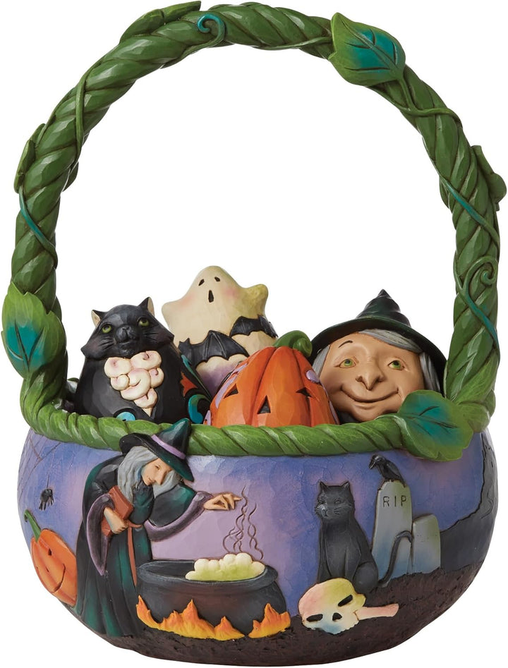 Enesco Jim Shore Heartwood Creek Halloween-Korb und Miniatur-Figuren-Set, 21 cm, mehrfarbig