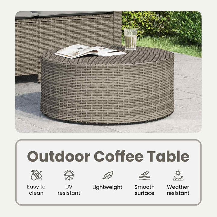 vidaXL Couchtisch für draussen Grau Ø 68 x 30 cm Poly-Rattan, Moderner runder Gartentisch, wetterfes