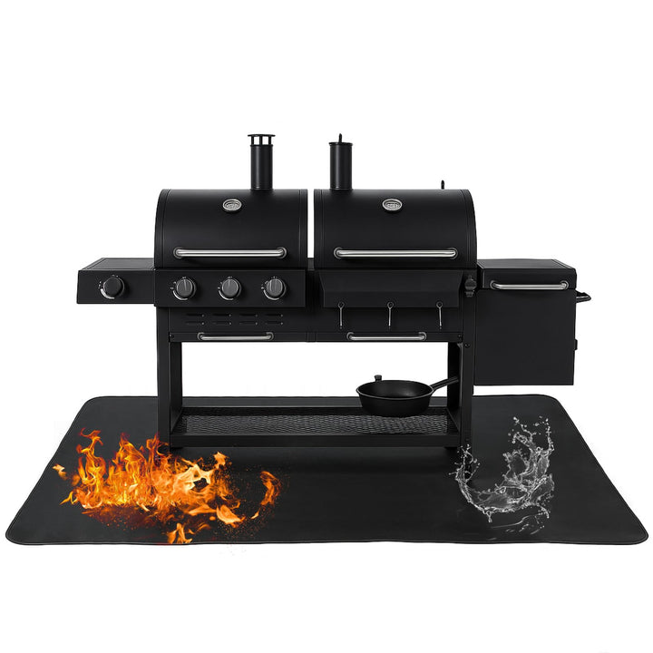 Grillunterlage 100x150 cm Schwarz – Feuerfeste Unterlage Grill aus Glasfaser & Silikon, Wasserdicht