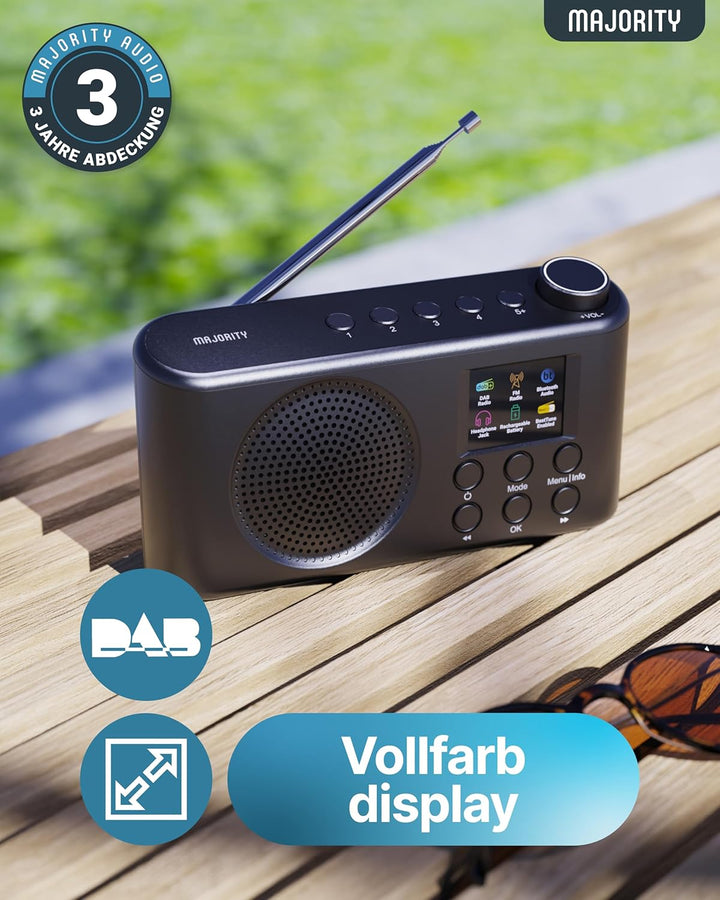 MAJORITY Orwell DAB+ Radio Tragbar | Bluetooth 5.2, UKW/FM, USB-C Akku, 12 Std Wiedergabe | LED-Disp