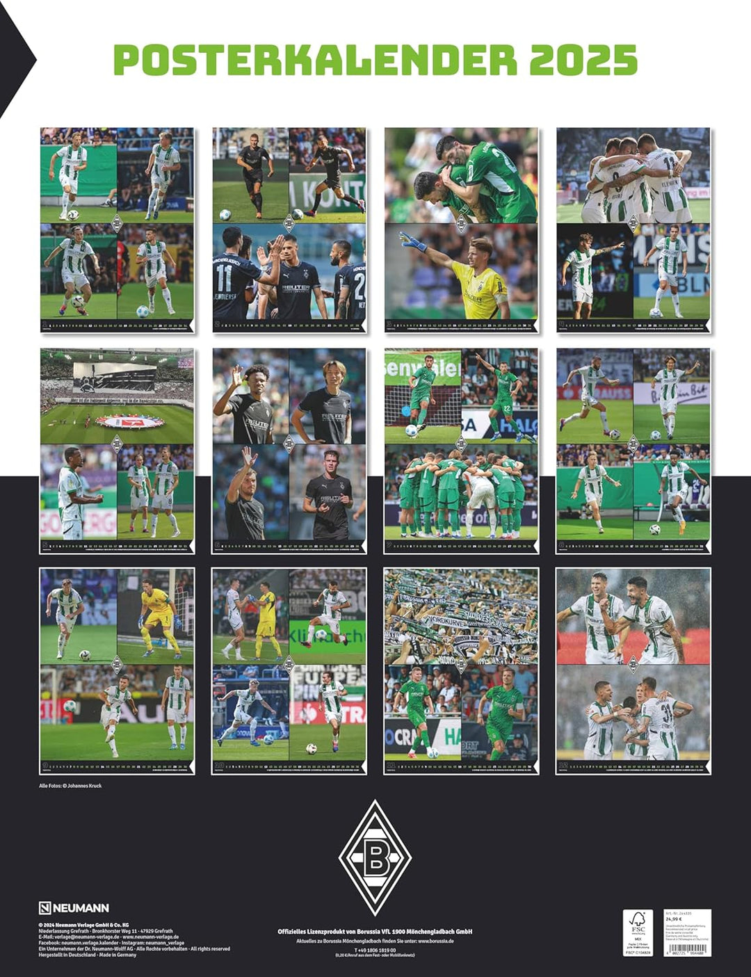 N NEUMANNVERLAGE - Borussia Mönchengladbach 2025 Posterkalender, 48x64cm, Fussball-Kalender mit Moti