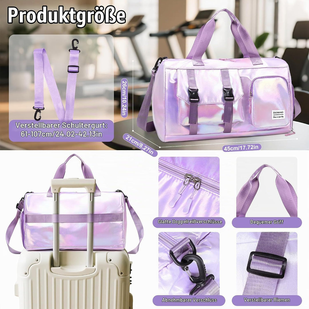 Sporttasche Damen Reisetasche mit Schuhfach und Nassfach, Wasserdicht Schwimmtasche Frauen Glitzer G