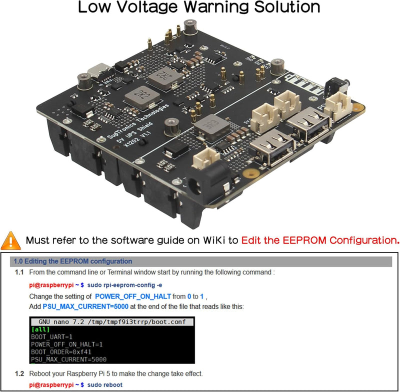 Geekworm Raspberry Pi 5 UPS (X1202), 4-Cell 18650 UPS (Max 5.1V 5A Output) with Wide 6-18V Input | A