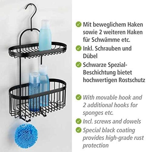 WENKO Bad-Caddy Classic Plus Black - Duschregal, Wandkorb mit hochwertigem Rostschutz, Stahl, 26.5 x