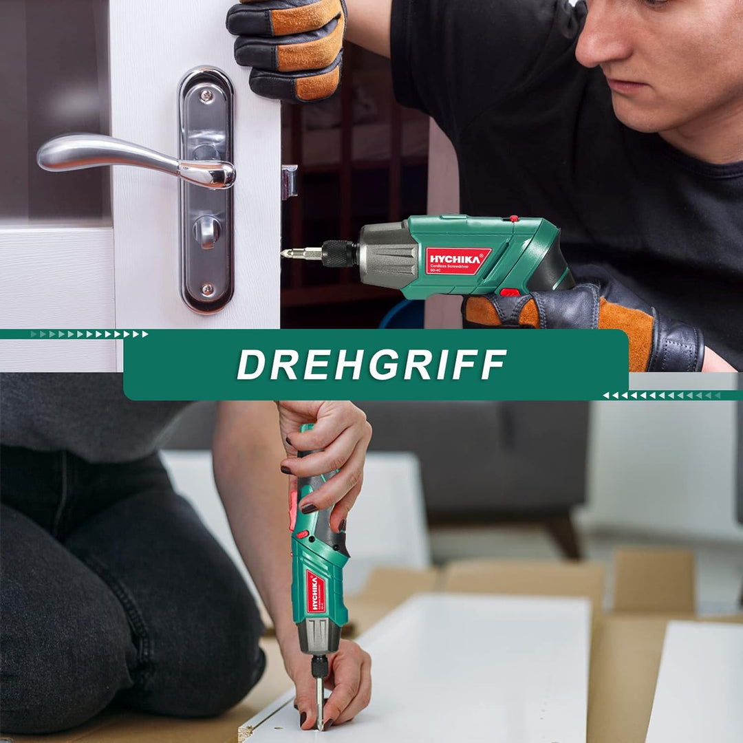 HYCHIKA Akkuschrauber, 6N·m Drehmoment 2000mAh 3,6V Akku mit 35 Zubehörteilen, LED-Licht und Taschen