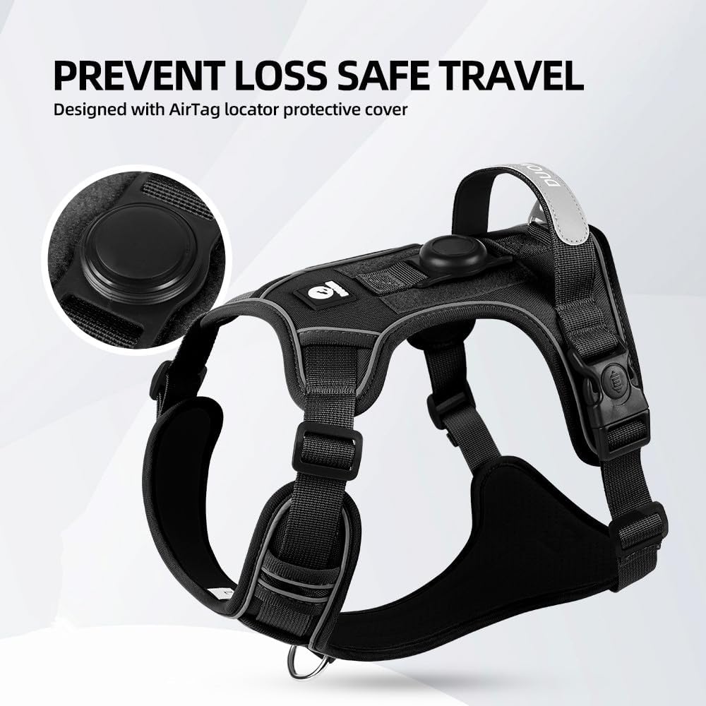 Hundegeschirr mit adaptiertem Airtag Positioner Schutzhülle Design, verstellbarem Zugschutz, Erstick