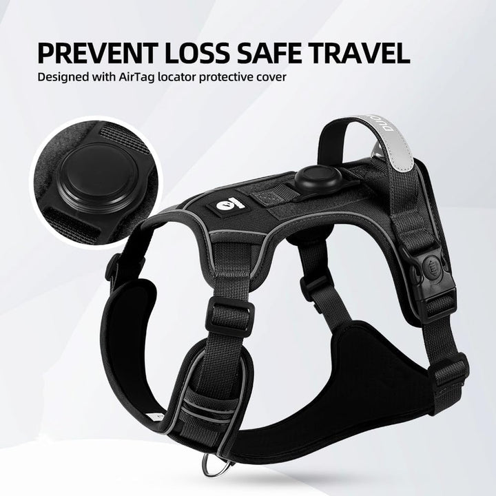Hundegeschirr mit adaptiertem Airtag Positioner Schutzhülle Design, verstellbarem Zugschutz, Erstick