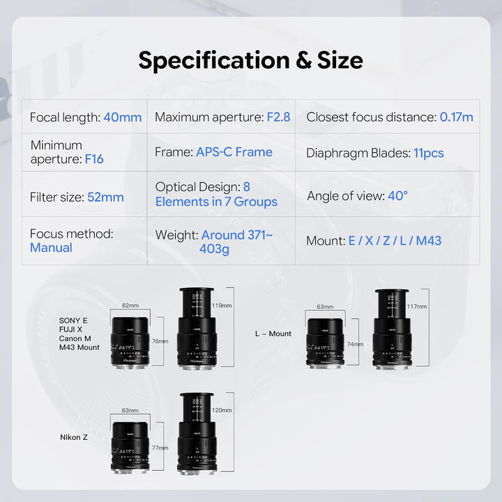 TTArtisan 40mm F2.8 APS-C Macro Lens for Insects Jewelry Portrait Still-Life Compatible with M43-Mou