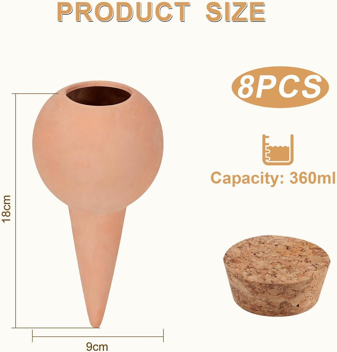 EXLECO 8 x 360ml Tonkegel Bewässerung mit Deckel Pflanzen Bewässerungskugel Pflanzen Wasserspender T