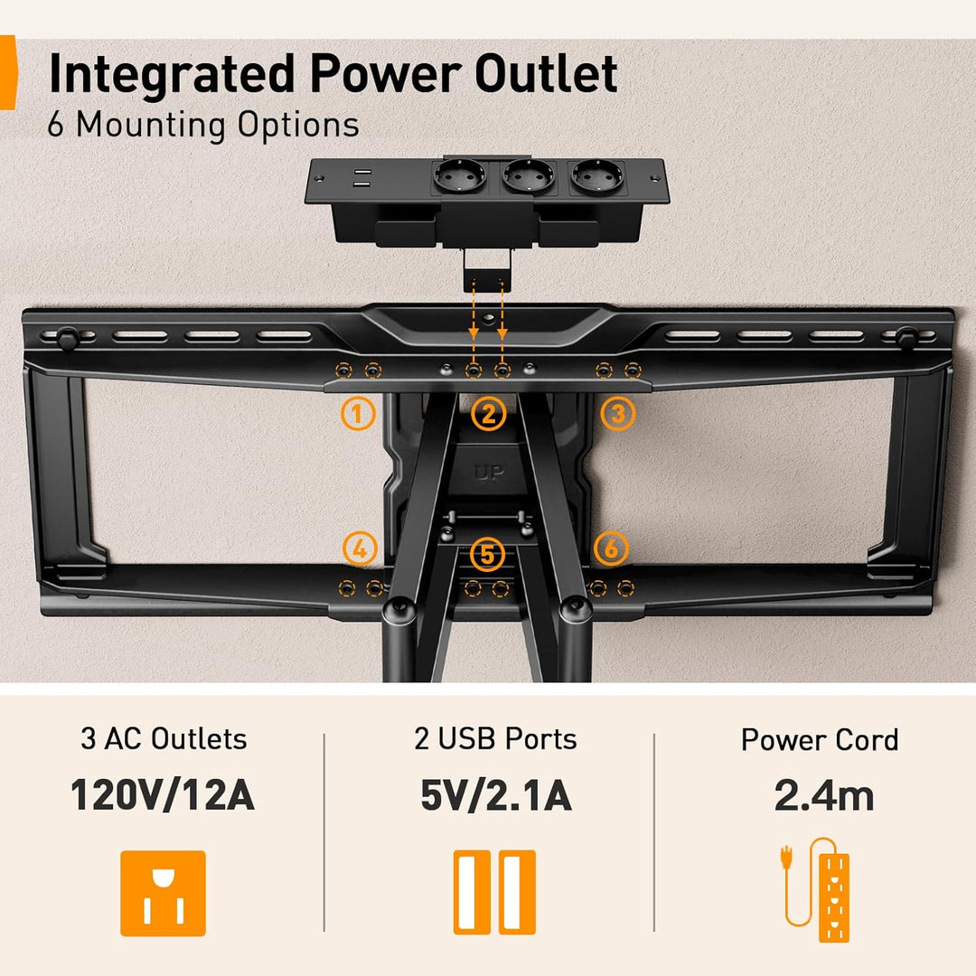 Perlegear TV Wandhalterung PGLF18 mit 822mm Langem Arm & PGLF11 TV Wandhalterung mit Steckdosenleist