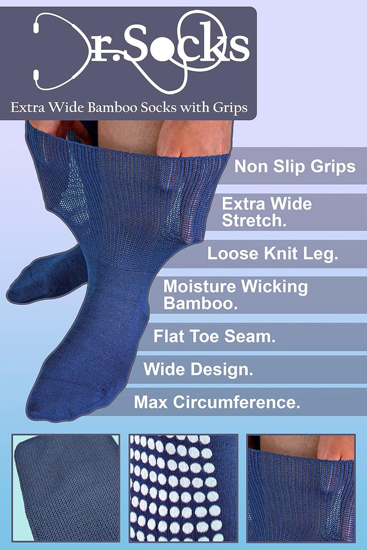 Ohne Gummi Ödeme Socken mit Antirutsch Noppen | Herren & Damen | Dr. Socks | Extra Weite Antirutsch