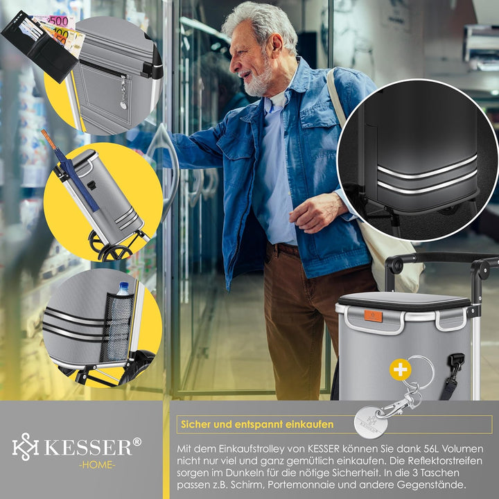KESSER® Einkaufstrolley klappbar mit 56L Kapazität und belastbar bis 50kg | 3in1 Trolley Sackkarre &
