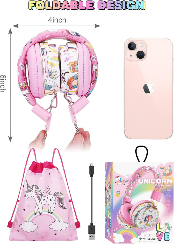 JYPS Bluetooth Kopfhörer Kinder, Einhorn Kopfhörer Kabellos Kinder mit Kabel und Mikrofon, Kids Head