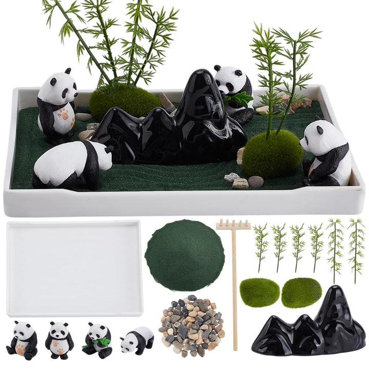 WEBEEDY Die Mini Zen Garten Kit DIY Panda Sand Tablett Kit für Desktop-Sandkasten, 20,4x10,2 cm Craf