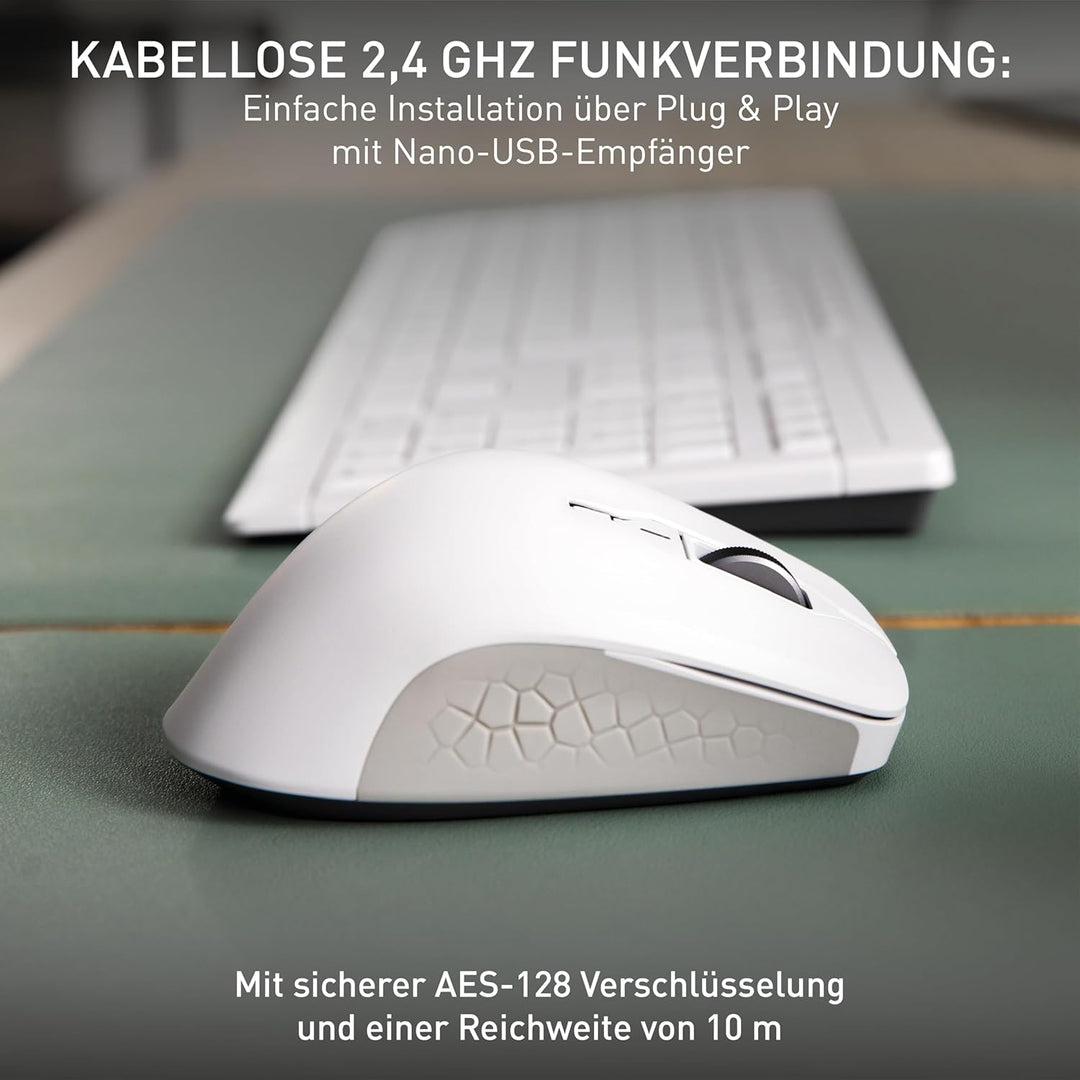 CHERRY STREAM MOUSE COMFORT, Kabellose Ergonomische Maus mit Gummierter Daumenauflage, Speziell für