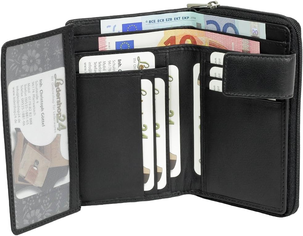 Branco Leder Geldbörse Portemonnaie Damenbörse Damen Lang Geldbeutel Schwarz, Schwarz