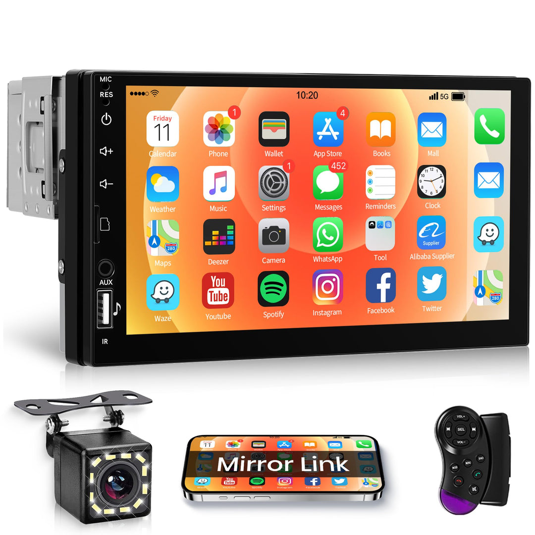 Rimoody Autoradio 1 Din mit Bluetooth Freisprecheinrichtung IOS/Android Mirror Link 7 Zoll Autoradio