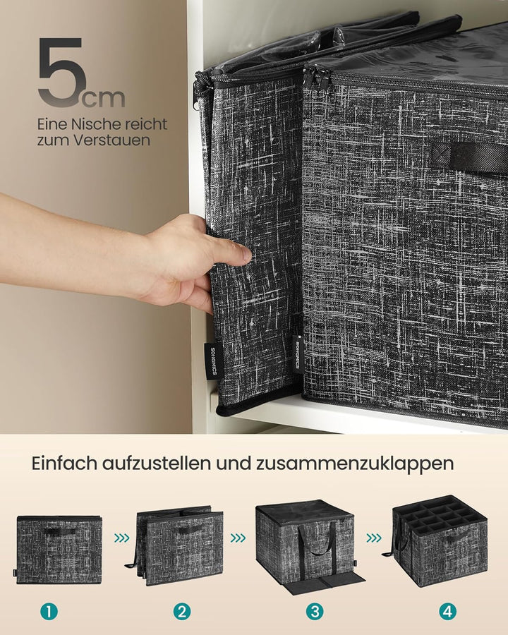 SONGMICS Schuh-Organizer, 2er Set, jeder für bis zu 16 Paar Schuhe, Schuhaufbewahrung, Griffe, trans