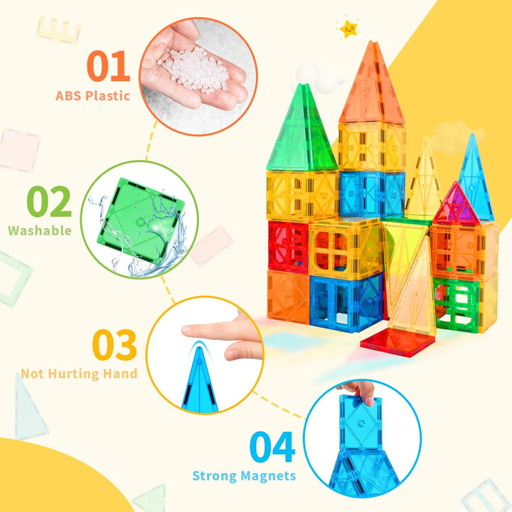 Katiago Magnetische Bausteine, 100PCS Magnetbausteine Set mit 2 Autos STEM Montessori Magnet Spielze