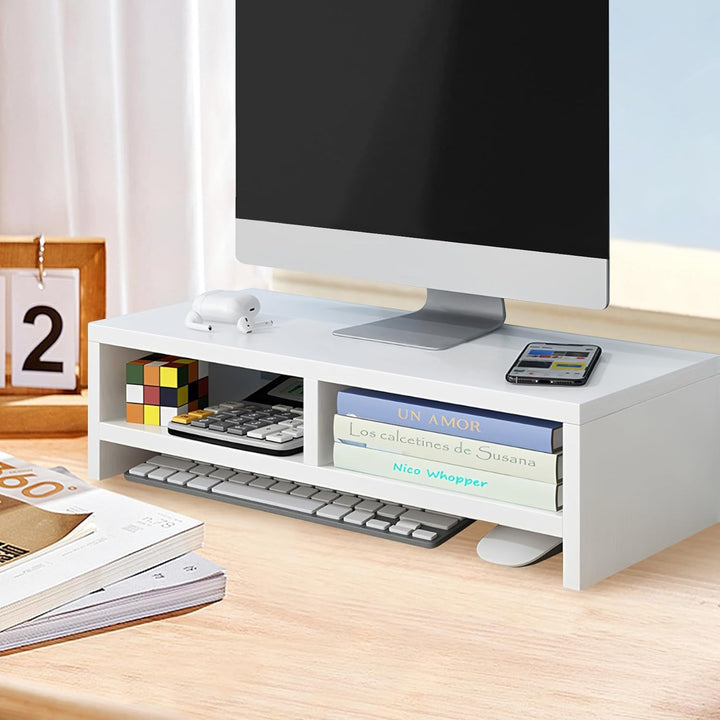 Monitorerhöhung Weiss Aus Holz Monitorständer mit 2 Ablagefächern Bildschirmerhöhung Computer Monito