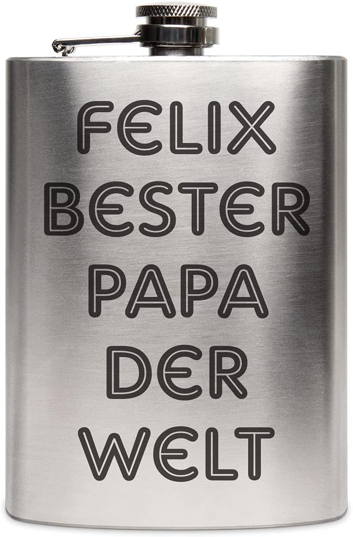 Edelstahl Flachmann 237 ml silber inkl. individuelle Gravur in Schwarz von Paule Black - personalisi