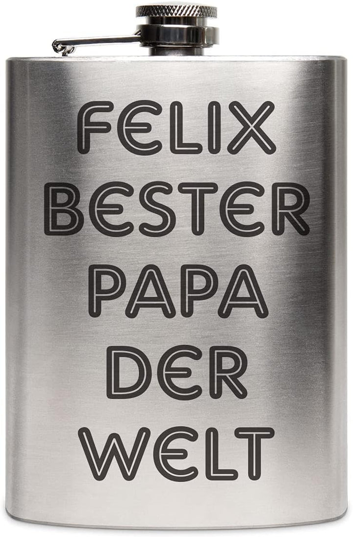 Edelstahl Flachmann 237 ml silber inkl. individuelle Gravur in Schwarz von Paule Black - personalisi