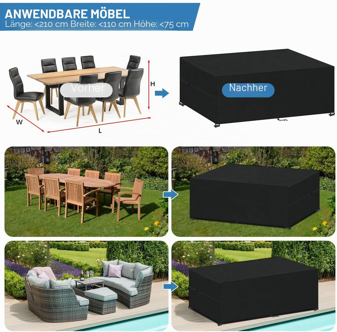 VANSHEIM Gartenmöbel Abdeckung Wasserdicht 210x110x75cm, Winterfest Abdeckplane Gartenmöbel, 420D Ox