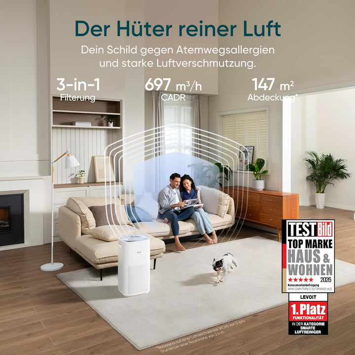 Levoit CORE 600S HEPA Luftreiniger für Raucherzimmer Allergiker,CADR 697m³/h für bis zu 147㎡ Wohnung