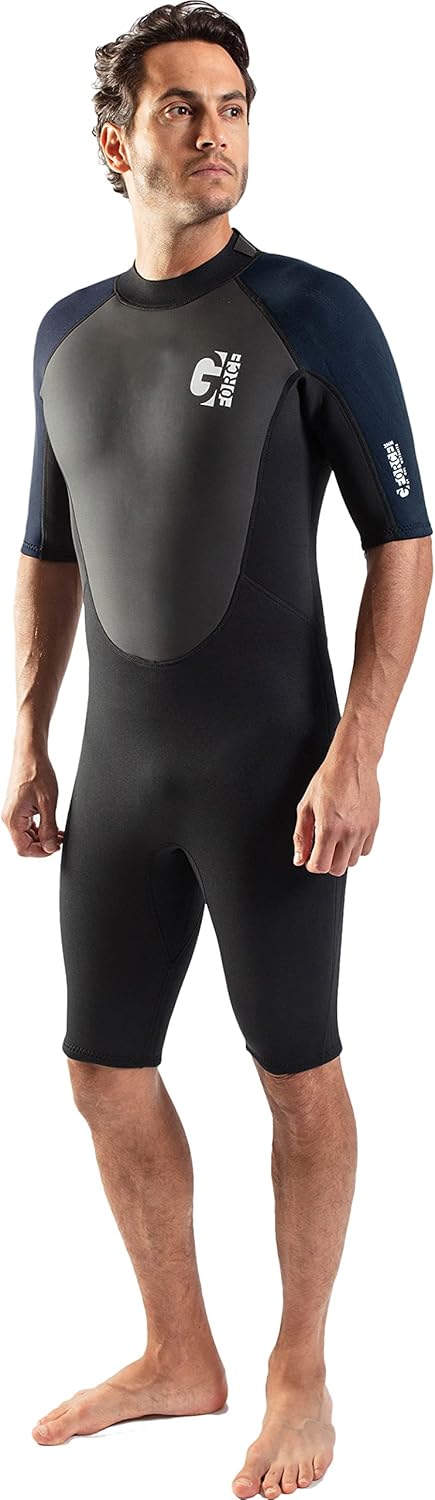 GUL Mens G-Force 3mm Back Zip Shorty Wetsuit - Schwarz Navy - Easy Stretch - 80% D-Flex - Panels für