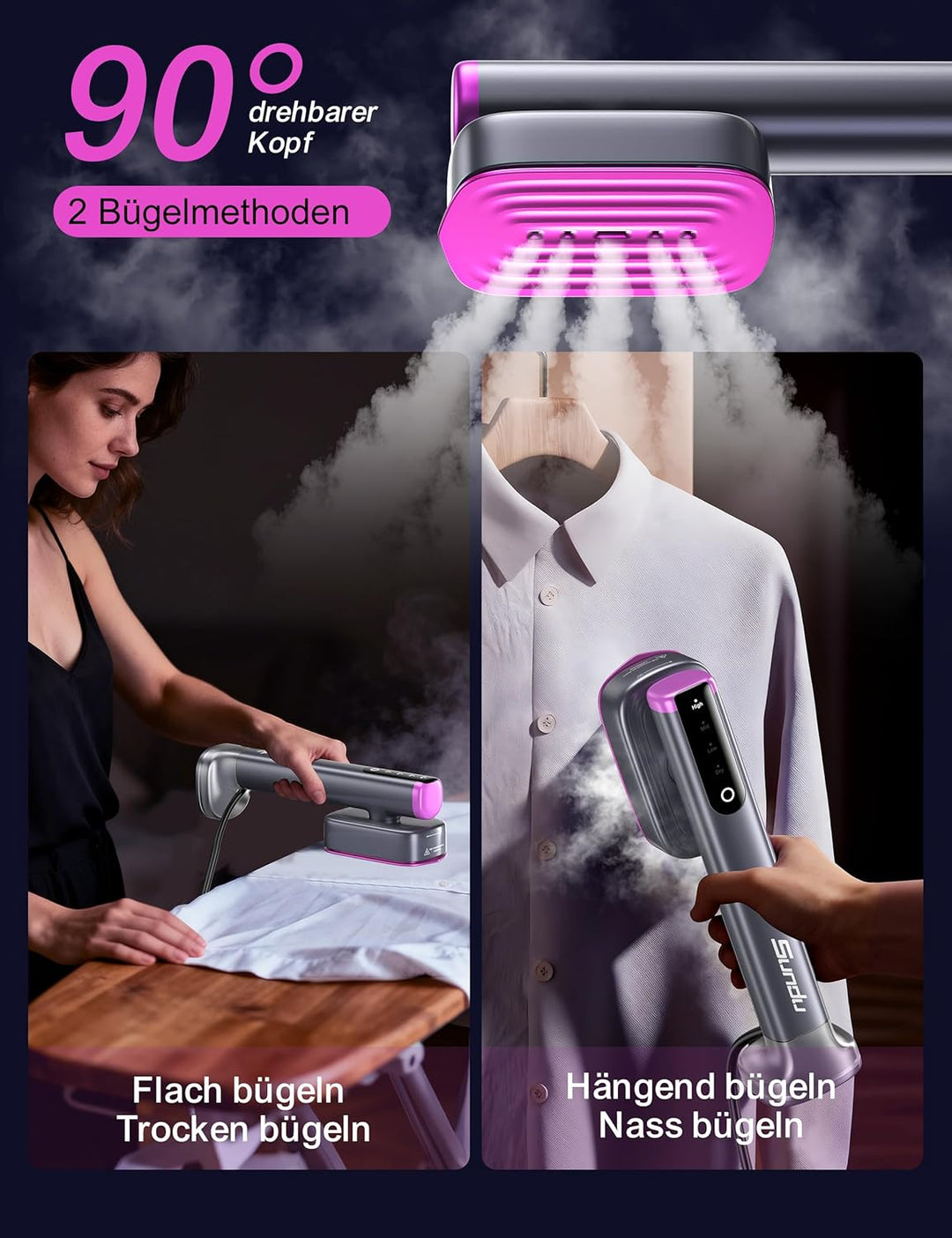 Sundu Dampfglätter, Steamer mit 2 Wassertanks (180 ml und 100 ml), 15S Schnelles Aufheizen, 24 g/min