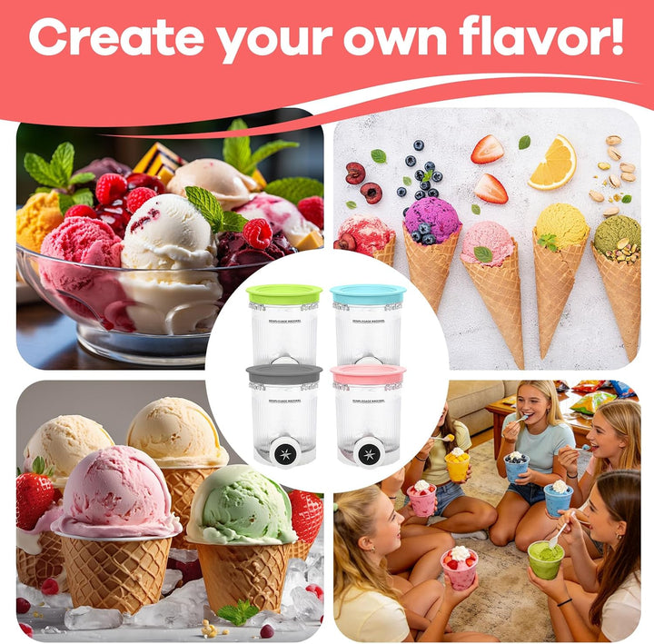 4 Stück Creami Behälter für Ninja Swirl Creami NC700 NC701EU Serie, Eiscreme Behälte 480ML BPA-Frei
