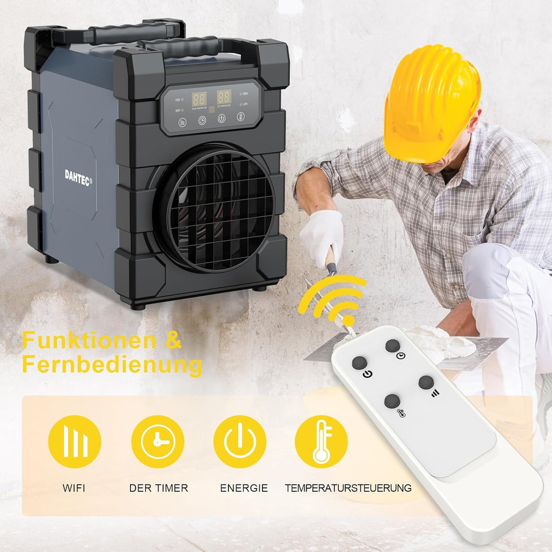 DAHTEC Professioneller Heizlüfter mit Schwerem Stahlgehäuse 2000 Watt mit WIFI, Fernsteuerung und be