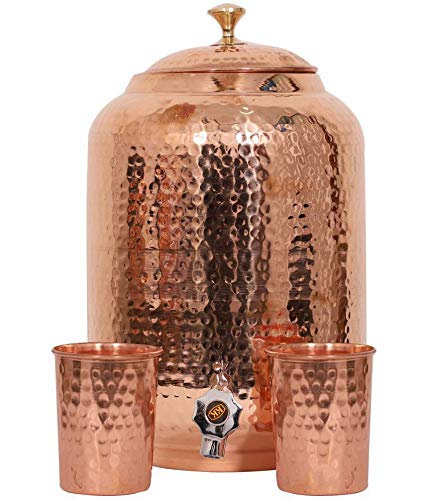 Handgefertigter Wasserspender aus reinem Kupfer, 4 Liter, Wassertopf, Matka Ayurveda, Heilwasserspei
