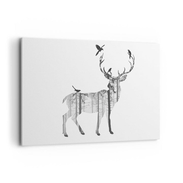 Bilder auf Leinwand 100x70cm Leinwandbild Hirsch Herbst Wald Illustration Gross Wanddeko Bild Schlaf