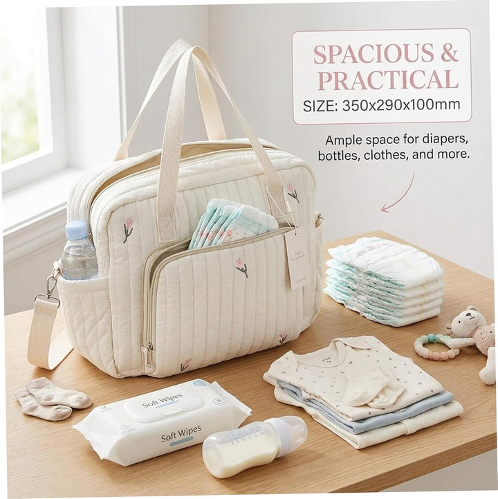 Wickeltasche, bestickt, gesteppt, tragbare Babytasche mit verstellbarem Riemen, stilvoll für Mama, b